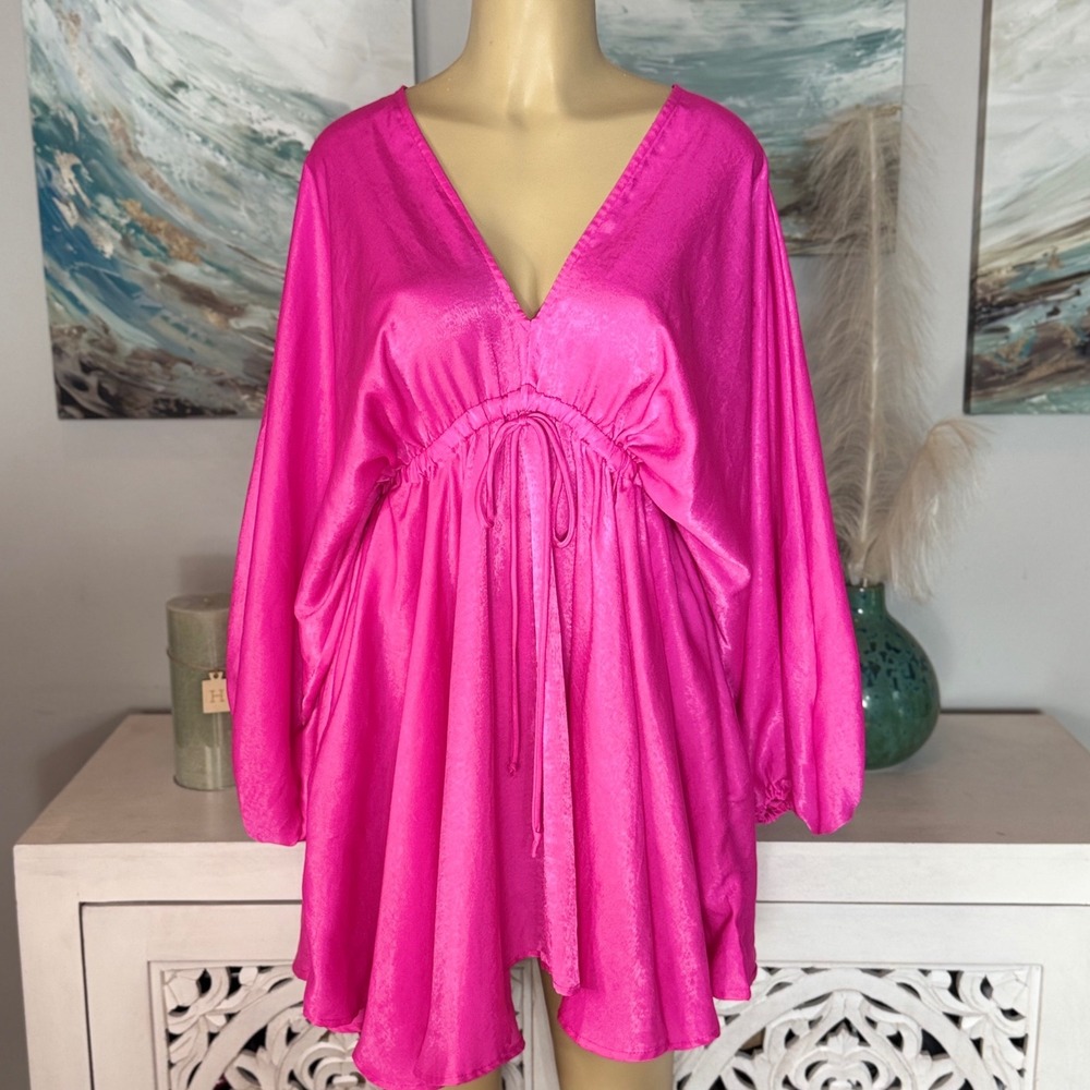 Bucket List Hot Pink Satin Mini Dress Large